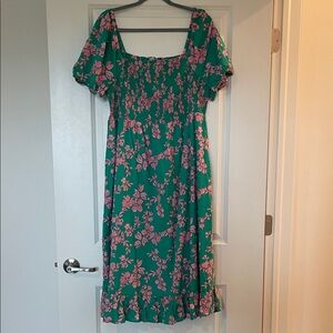 J. Crew Green and Pink Floral Midi Dress